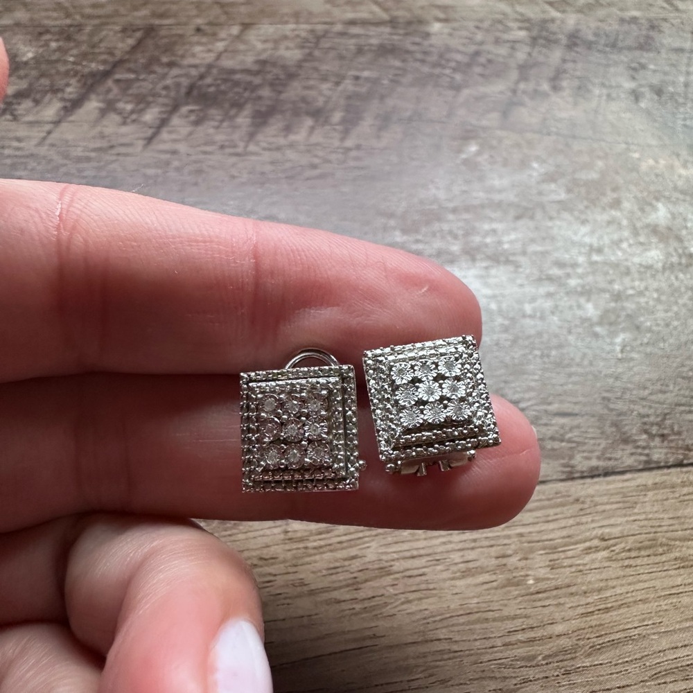 Square Diamond Pave Earrings - Picture 2 of 8